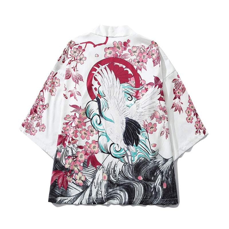 Bebovizi Japan Style Cat Printed Thin Kimono Men Japanese Streetwear Blue Jackets Casual Outerwear 2021
