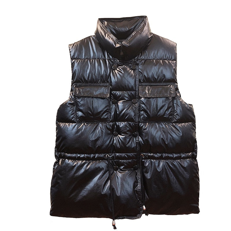 2022Spring Vest Women New Winter Waistcoat Draw Rope Down Cotton Vest Women Wear Loose Korean Bright Face Cotton-padded Feminino