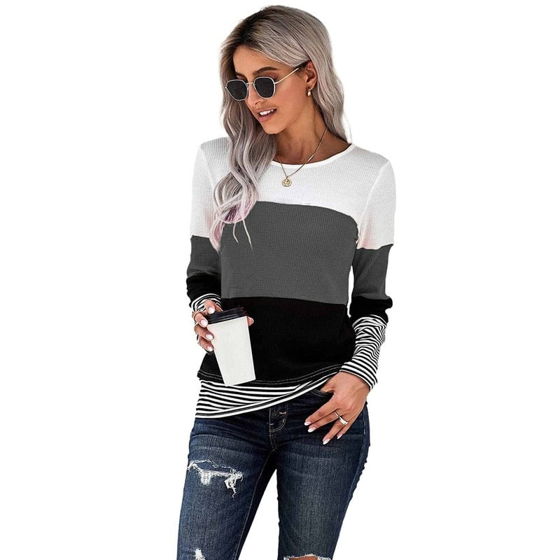 Autumn And Winter Woman Knitted Clothes Sweaters Stitching Color Long Sleeve Winter Blouses For Top Clothing For Women's 2021