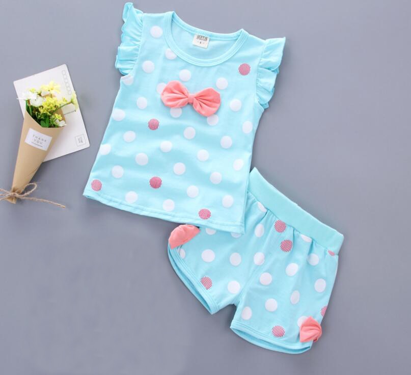 baby girls Summer tank outfits 6m 12m 2T 3T Toddler kids baby girls outfits cotton Tee+Shorts Pants clothes Set polka dot
