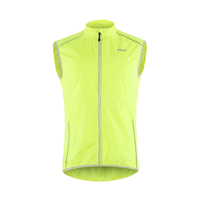 ARSUXEO Reflective Men Cycling Vest Windbreaker Windproof Bike Bicycle Running Vest with Back Zipper Pocket Reflective Clothing