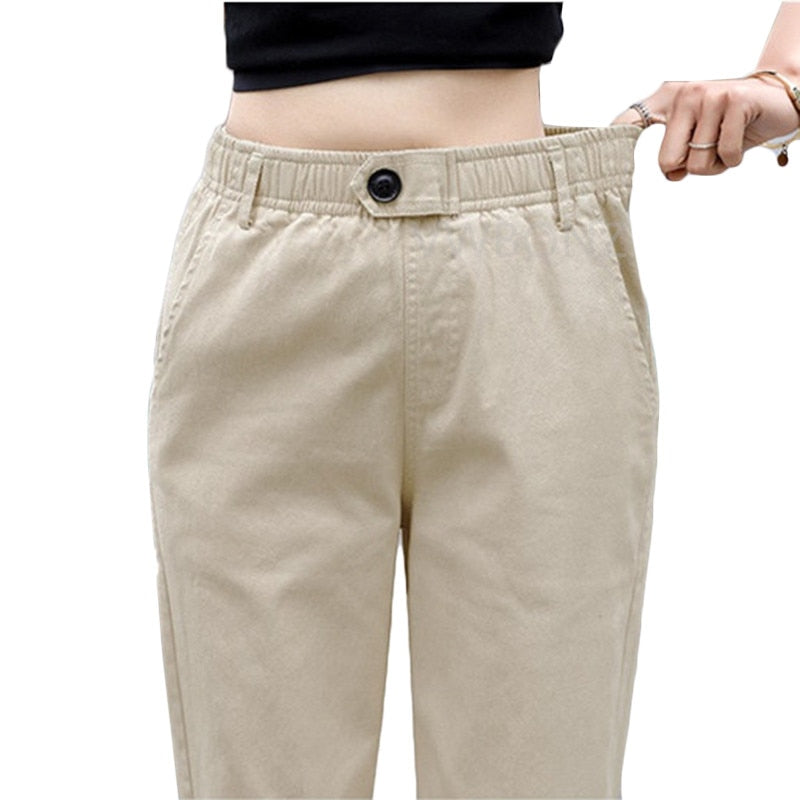 Beige High waist Casual Pants Women loose Spring Autumn 2022 New Women's Korean slim Harem pants Fashion Nine pants 3XL F279