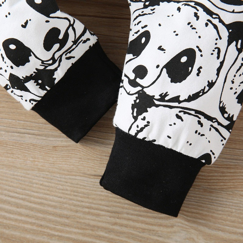 Newborn 2Pcs Baby Boys Rompers Cartoon Panda Pattern Long Sleeve Jumpsuit and Hat Infant Boy Clothing Autumn Toddler Clothes