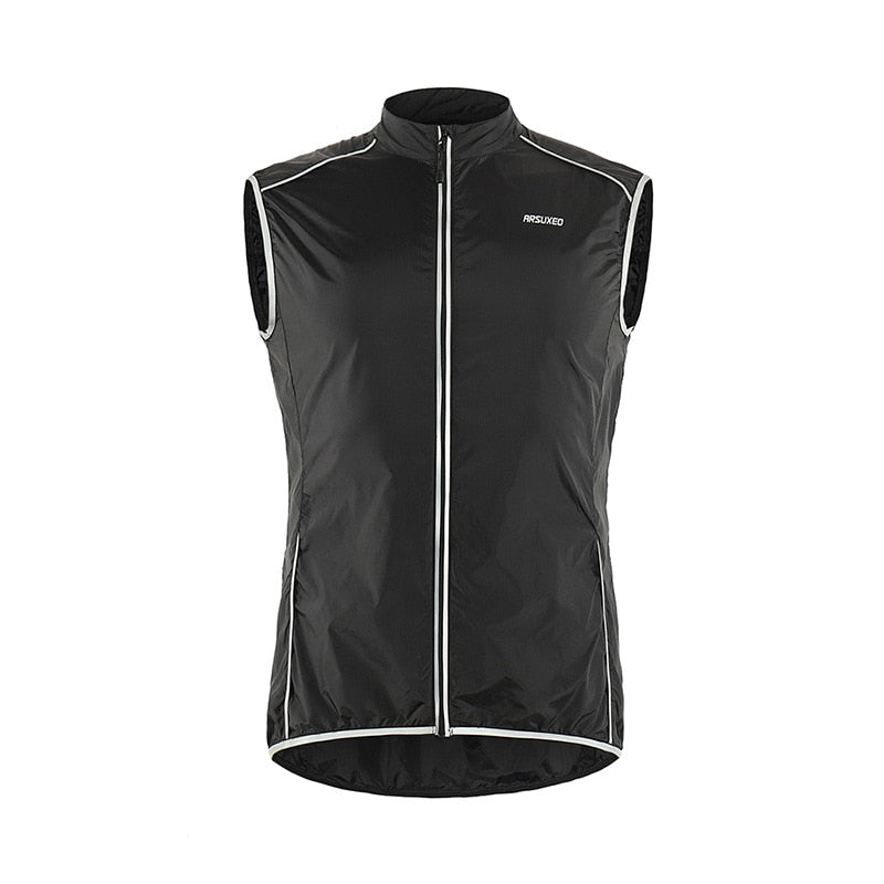 ARSUXEO Reflective Men Cycling Vest Windbreaker Windproof Bike Bicycle Running Vest with Back Zipper Pocket Reflective Clothing