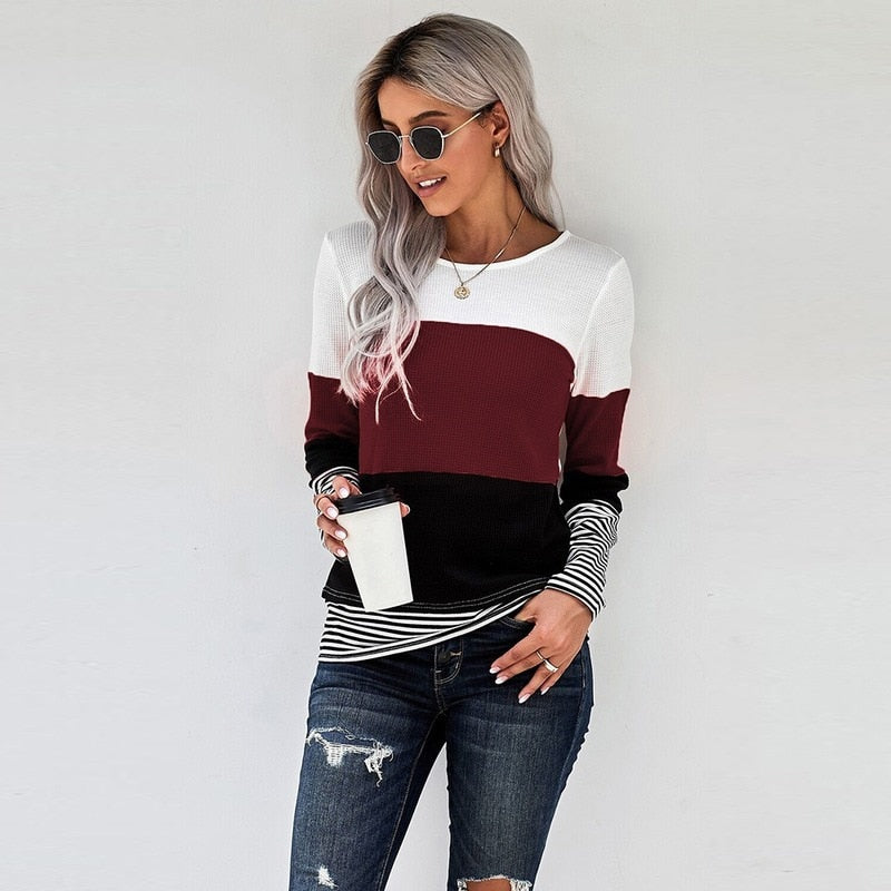 Autumn And Winter Woman Knitted Clothes Sweaters Stitching Color Long Sleeve Winter Blouses For Top Clothing For Women's 2021