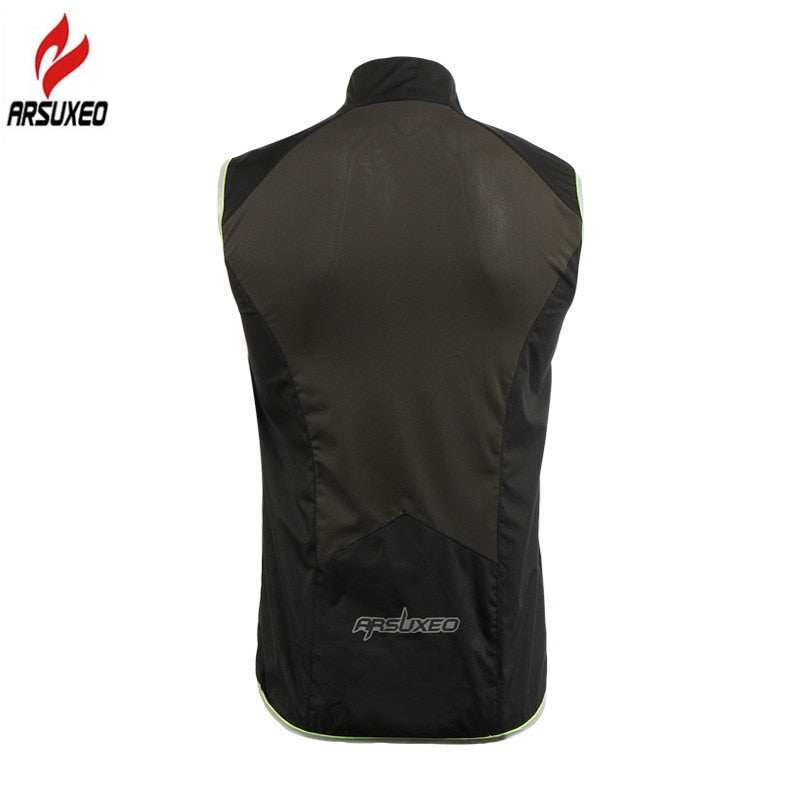 ARSUXEO Men Women Cycling Vest Windproof Waterproof Running Vest MTB Bike Bicycle Reflective Clothing Sleeveless Cycling Jacket
