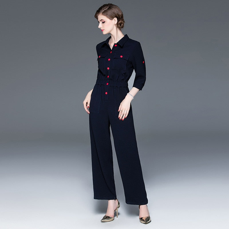 Women's 2019 autumn new fashion lapel cropped sleeves autumn section jumpsuit