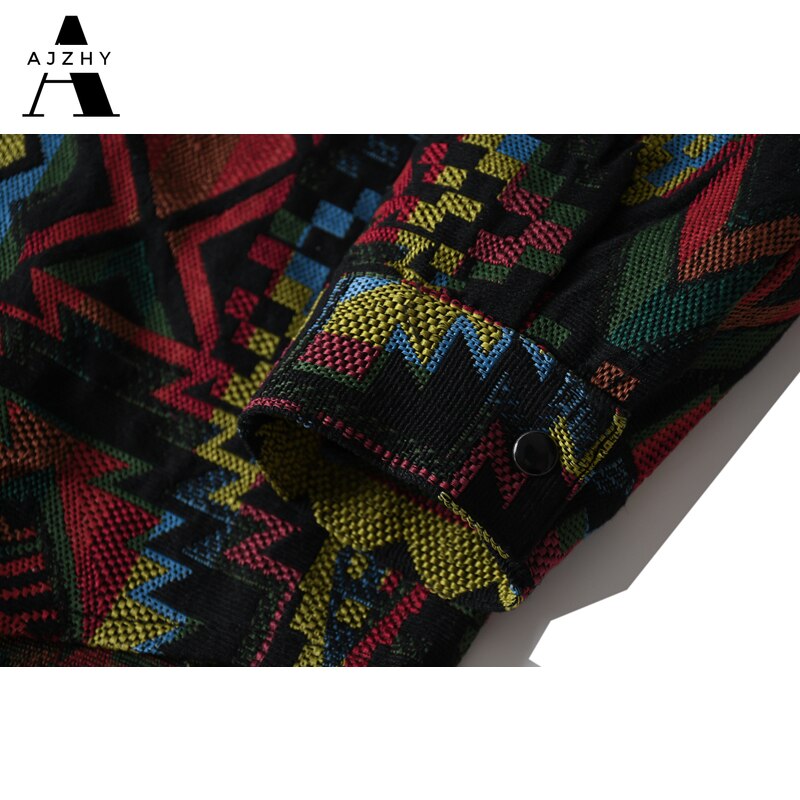 AJZHY Button Up Shirt Long Sleeve Thick Vintage Oversize Hip Hop Casual Fashion Knitted National Style Winter Warm Men Clothing