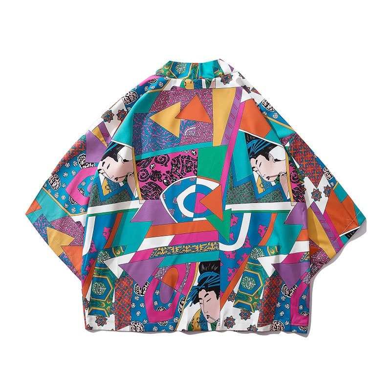 Bebovizi Japan Style Cat Printed Thin Kimono Men Japanese Streetwear Blue Jackets Casual Outerwear 2021
