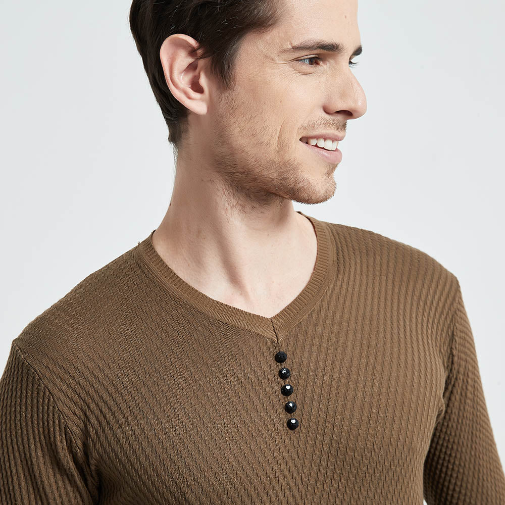 COODRONY Brand Sweater Men Casual Button V-Neck Pullover Shirt Spring Autumn Slim Fit Long Sleeve Knitted Soft Cotton Pull Homme