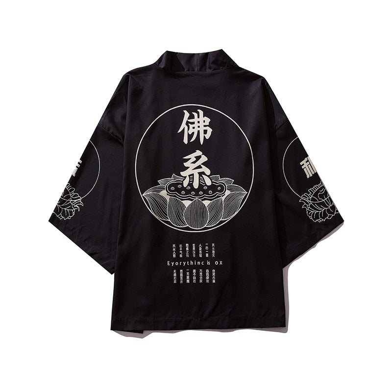 Bebovizi Japan Style Cat Printed Thin Kimono Men Japanese Streetwear Blue Jackets Casual Outerwear 2021