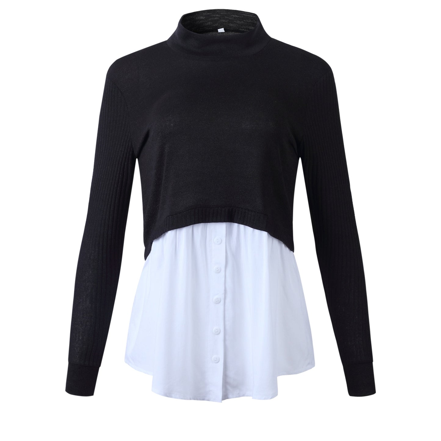 Autumn Winter Black Knitted Women Turtleneck Sweater 2020 Patchwork Long Sleeve Button Pullover Women Jumper