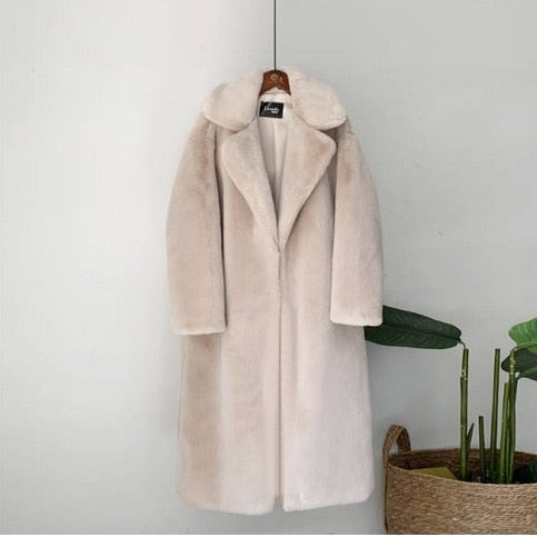 2021 New Women Winter Warm Faux Fur Coat Thick Women Long Coat Turn Down Collar Women Warm Coat With Belt Casaco Feminino