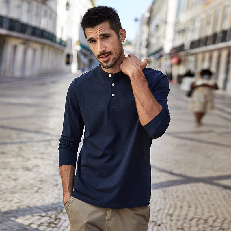 KUEGOU Cotton clothing autumn Men's polo shirts Long Sleeve fashion embroidery polos men high quality top plus size ZT-88085