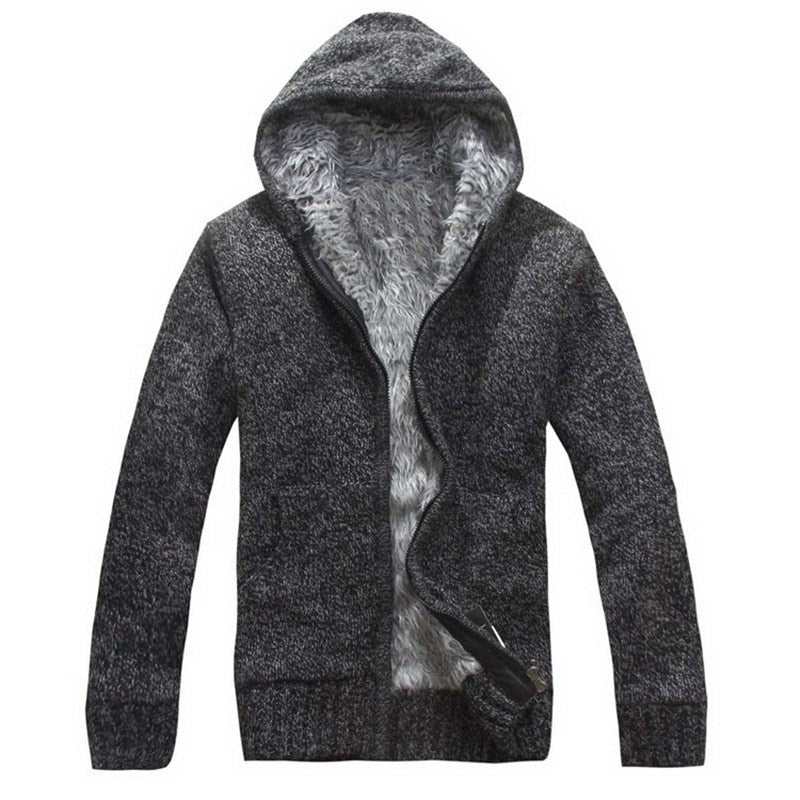 Autumn Winter Men's Thick Sweatercoat Collar Zipper Sweater Coat Outerwear Winter Fleece Cashmere Liner SweatersTurn-down Collar