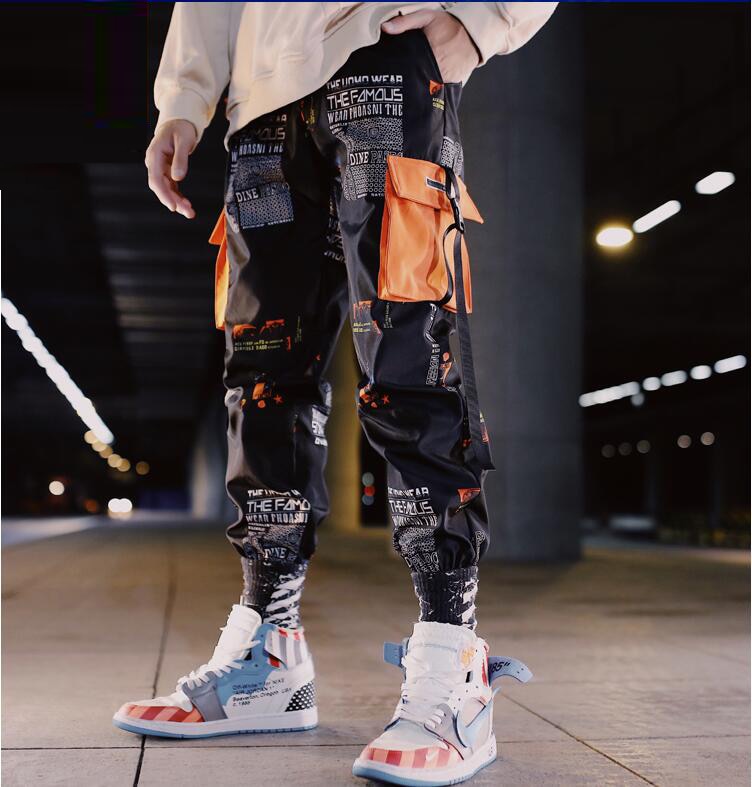 Block Pocket Patchwork Cargo Joggers Men 2022 New Streetwear Hip Hop Letter Print Harem Pants Mens Casual Trousers Sweatpants