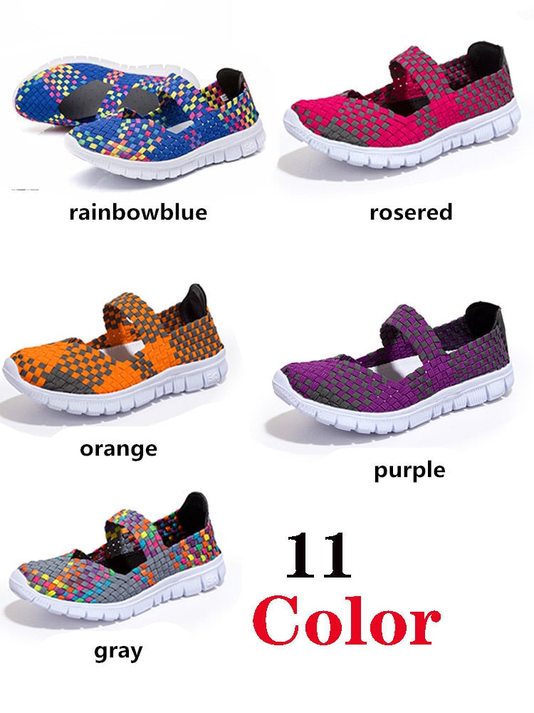 STRONGSHEN Women Shoes Lady Summer Slip On Flats Sneakers Lightweight Women Flat Shoes Manual Woven Shallow Women Casual Shoes