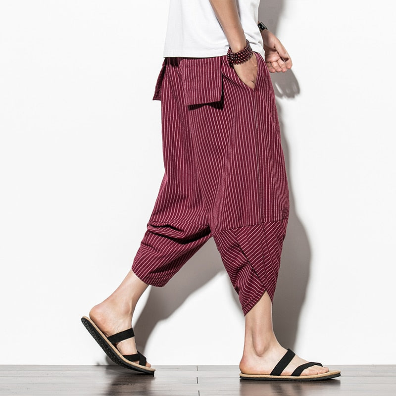 Baggy Cotton Harem Pants Men 2022 Summer Japanese Vintage Striped Men Women Hip Hop Plus Size Wide Leg Pants Pantalon