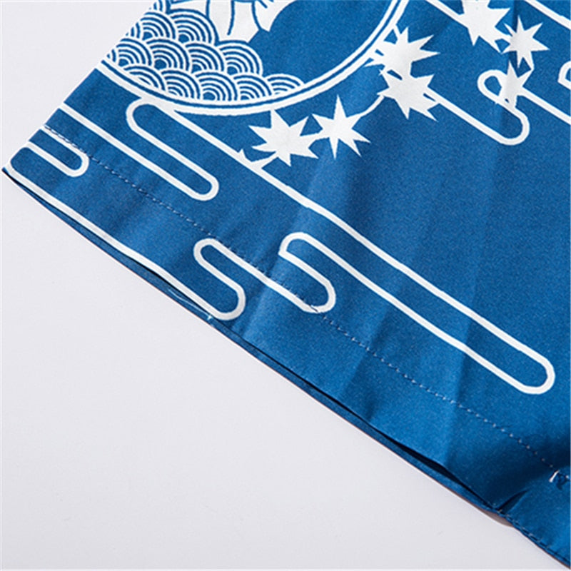 Bebovizi Japan Style Cat Printed Thin Kimono Men Japanese Streetwear Blue Jackets Casual Outerwear 2021