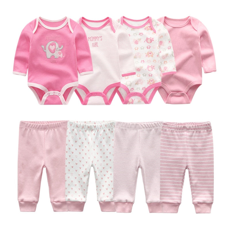 2022 Cotton 6/8PCS Newborn Baby Boy Clothes 0-12M Autumn Bodysuits+Pants Boys Baby Clothing Sets Full Sleeve Baby Girl Clothes