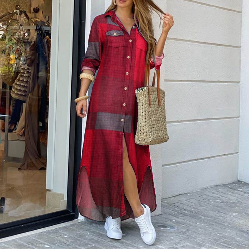 Autumn Elegant Women Maxi Shirt Dresses 2022 ZANZEA Vintage Ladies Long Sleeve Vestidos Casual Plaid Robe Longue