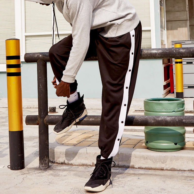 Basketball sports pants men's gray beam legs jogger pants full open buckle fashion button pants loose sweatpants trousers