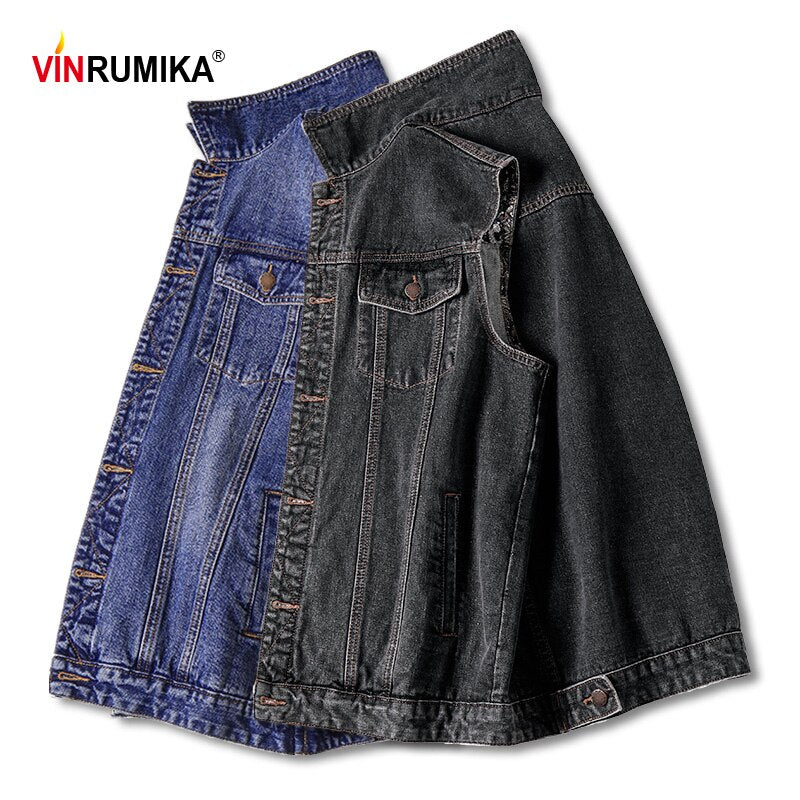 Big Size 2022 Men Kpop Fashion Casual Style Autumn Spring Cowboy Black Vest Jacket Man Denim Blue Cotton Vests Coats 5XL 6XL 7XL