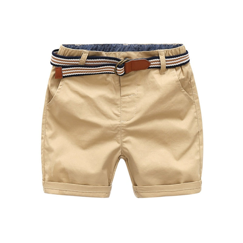 2022 Summer 3-10 Years Cotton Navy Blue Khaki Blue Green Solid Color Children'S Running Sports Boy Shorts Kids With Leather Belt