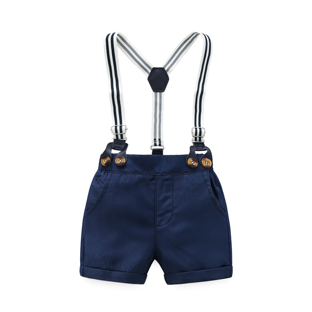 Baby Boys Clothes New Born Cotton Striped Romper + Bow + Navy Shorts + Suspenders Sets Baby Stuff Newborn Clothes 0 3 Months