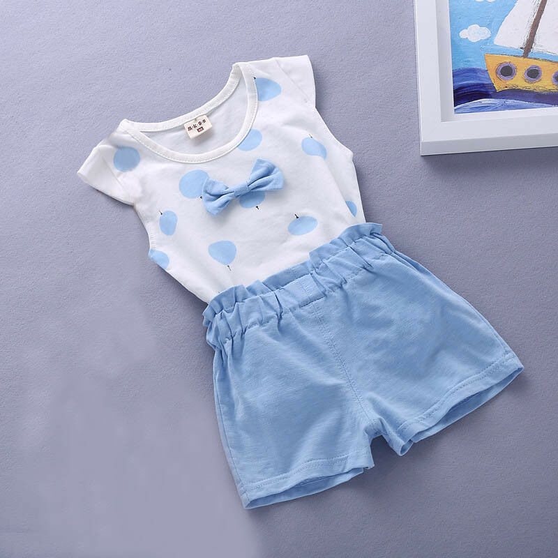 baby girls Summer tank outfits 6m 12m 2T 3T Toddler kids baby girls outfits cotton Tee+Shorts Pants clothes Set polka dot