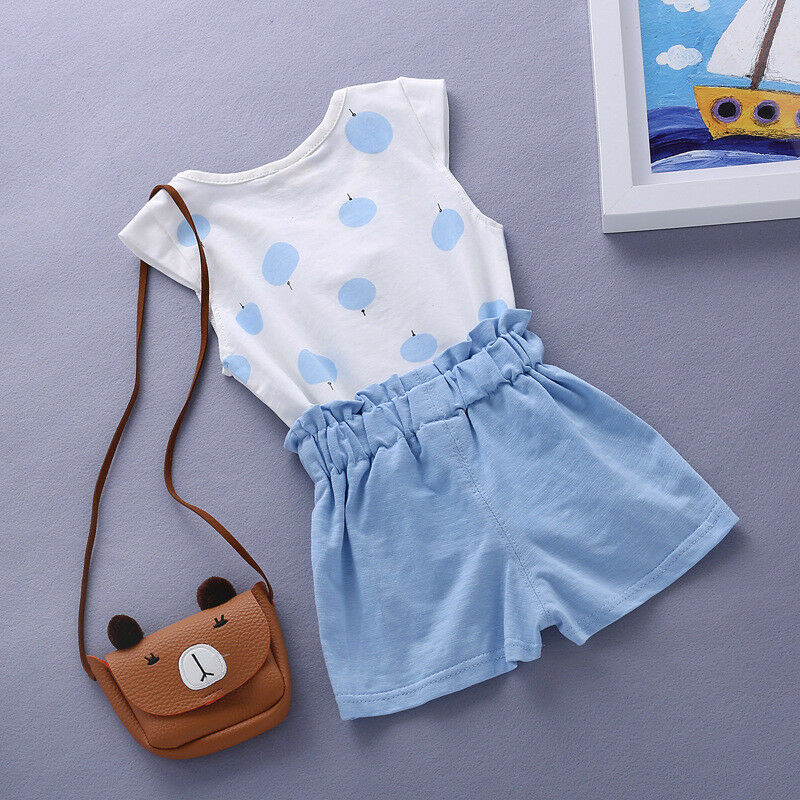 baby girls Summer tank outfits 6m 12m 2T 3T Toddler kids baby girls outfits cotton Tee+Shorts Pants clothes Set polka dot