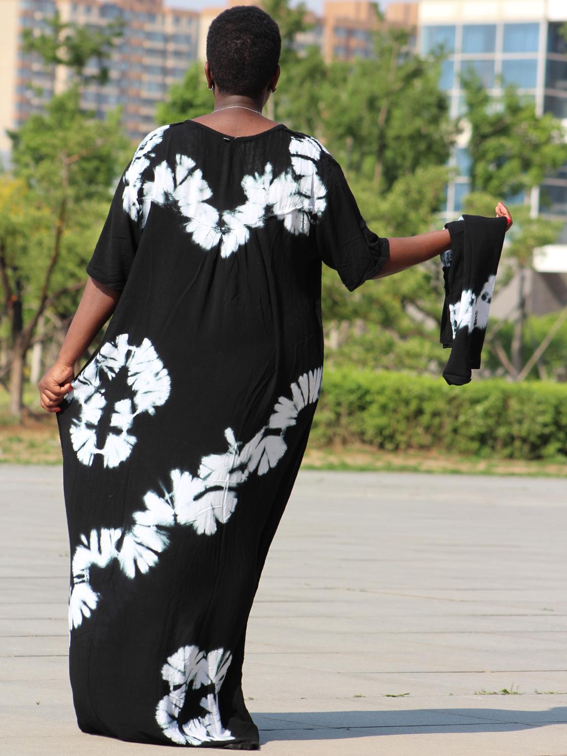 Dashikiage black cotton soft textured comfortable dress with a big scarf
