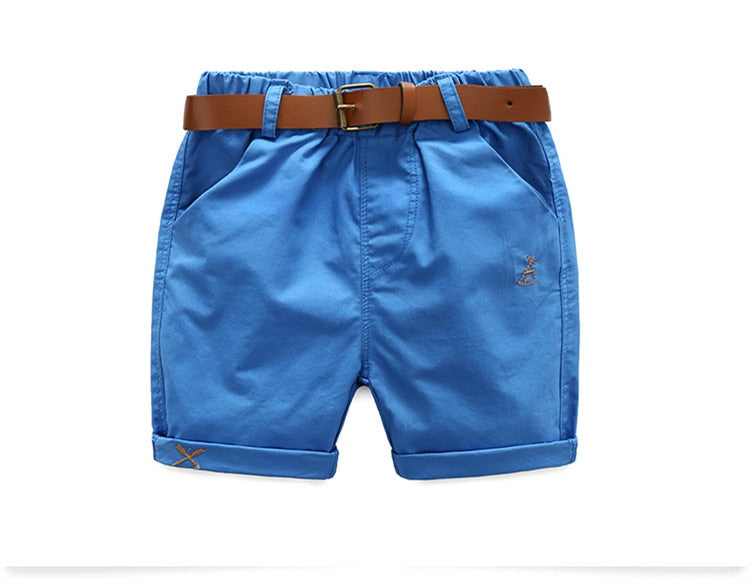 2022 Summer 3-10 Years Cotton Navy Blue Khaki Blue Green Solid Color Children'S Running Sports Boy Shorts Kids With Leather Belt
