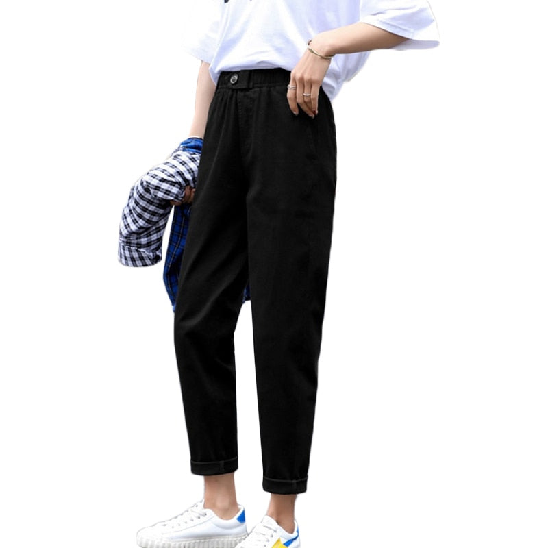 Beige High waist Casual Pants Women loose Spring Autumn 2022 New Women's Korean slim Harem pants Fashion Nine pants 3XL F279