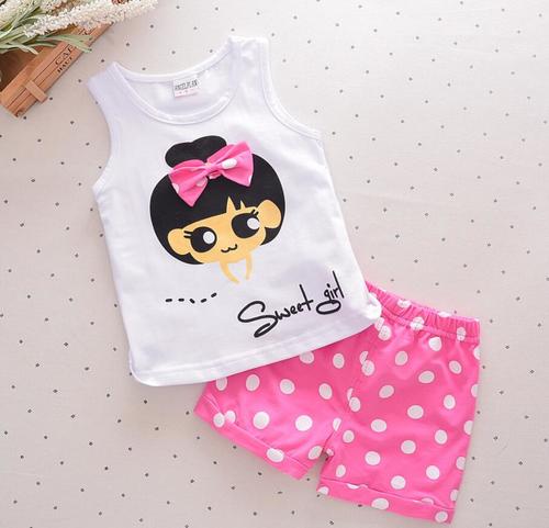 baby girls Summer tank outfits 6m 12m 2T 3T Toddler kids baby girls outfits cotton Tee+Shorts Pants clothes Set polka dot