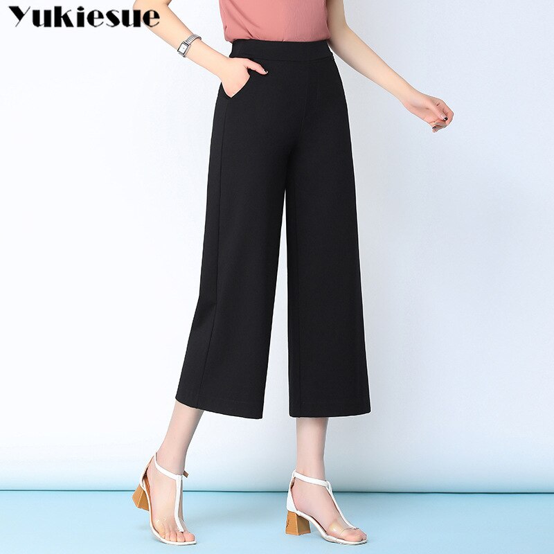 streetwear summer women's white work pants female high waist wide leg pants capris for women trousers woman clothes 5xl 6xl