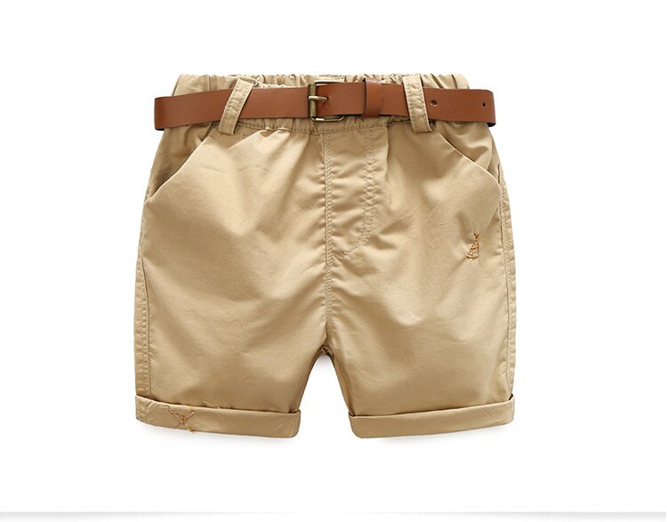 2022 Summer 3-10 Years Cotton Navy Blue Khaki Blue Green Solid Color Children'S Running Sports Boy Shorts Kids With Leather Belt
