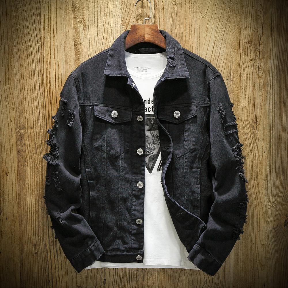 2022 Autumn New Men's Jean Jacket Slim Fit Cotton Denim Jacket Red White Black Ripped Hole Jean Coats Men Outwear Youth Men 5XL