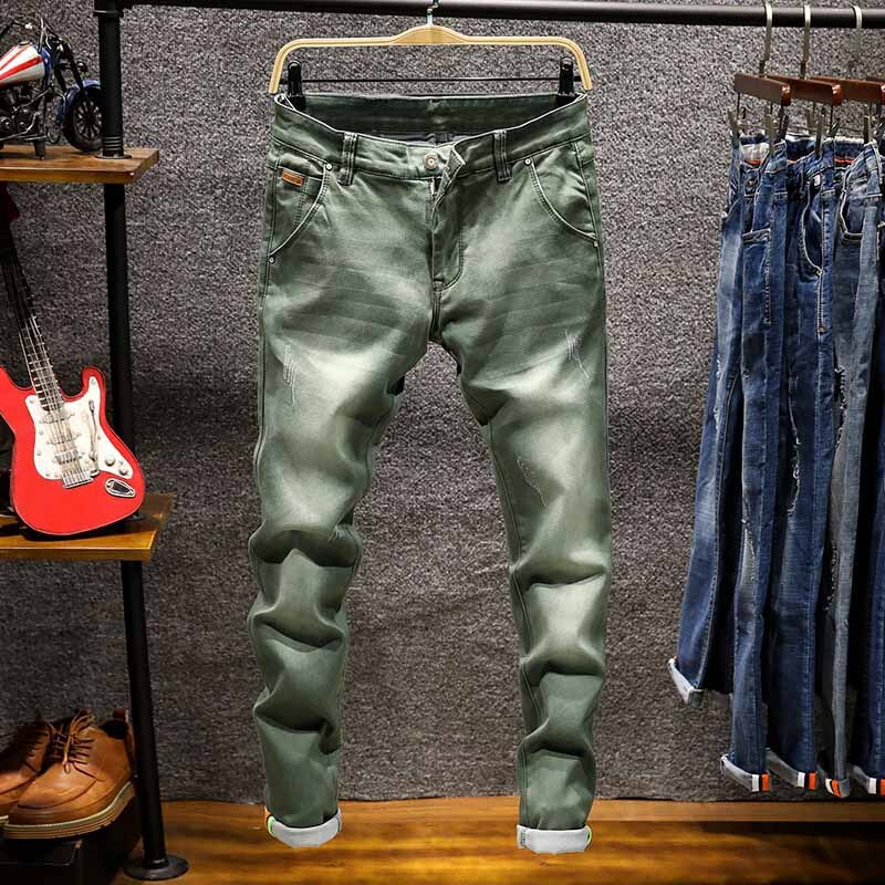 6 Colors 2022 New Men's Skinny White Jeans Fashion Elastic Slim Pants Jean Male Brand Trousers Black Blue Green Gray