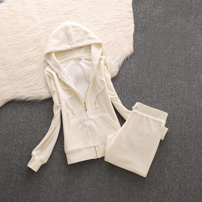 2022 Spring/Fall Women's Brand Velvet Fabric Tracksuits Velour Suit Women Track Suit Hoodies And Pants fat sister sportswear