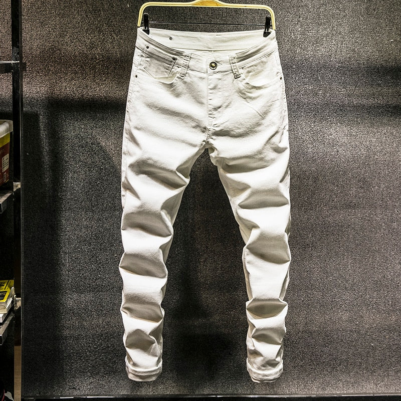 6 Colors 2022 New Men's Skinny White Jeans Fashion Elastic Slim Pants Jean Male Brand Trousers Black Blue Green Gray
