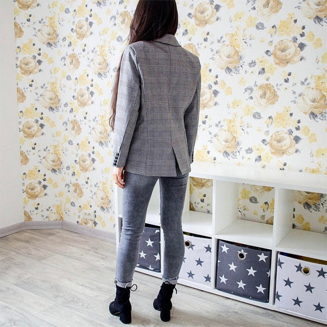 Queechalle 2021 Autumn Suit Blazers Women Office Lady Casual Plaid Blazer Jackets Women's Elegant Notched Formal Blazer Feminino