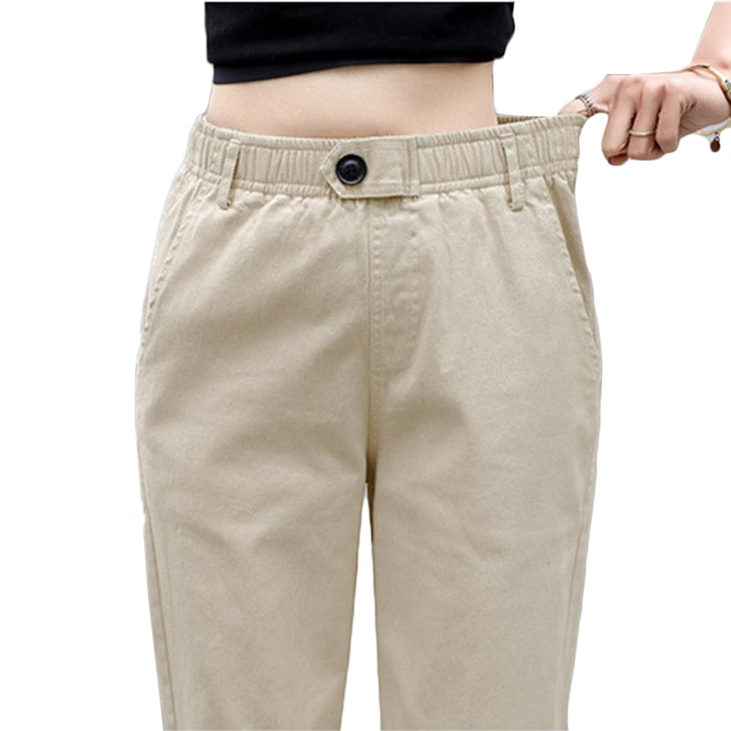 Beige High waist Casual Pants Women loose Spring Autumn 2022 New Women's Korean slim Harem pants Fashion Nine pants 3XL F279