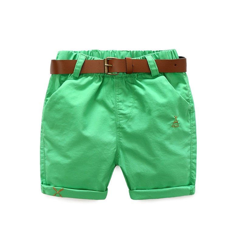2022 Summer 3-10 Years Cotton Navy Blue Khaki Blue Green Solid Color Children'S Running Sports Boy Shorts Kids With Leather Belt