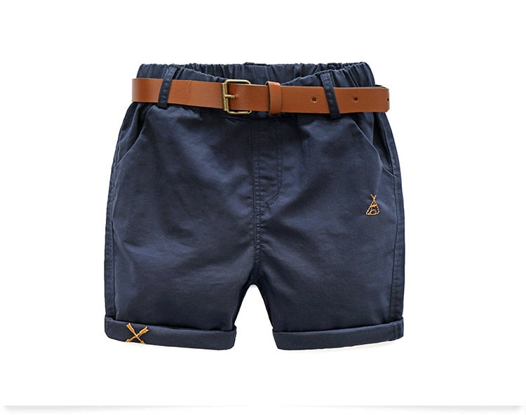 2022 Summer 3-10 Years Cotton Navy Blue Khaki Blue Green Solid Color Children'S Running Sports Boy Shorts Kids With Leather Belt