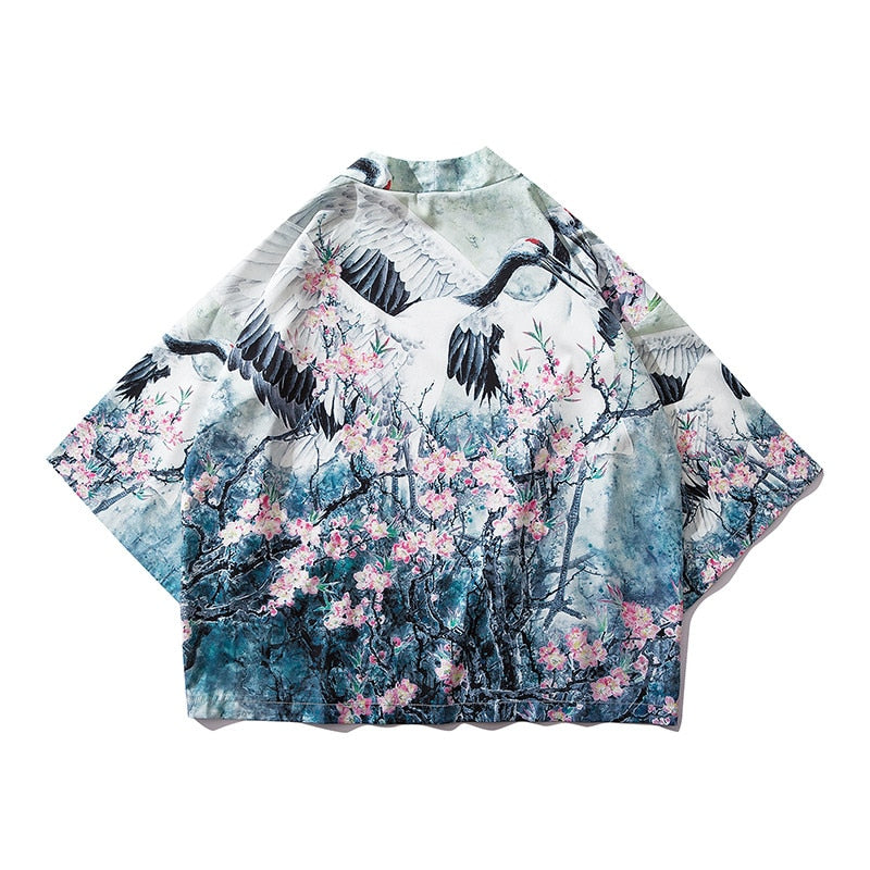 Bebovizi Japan Style Cat Printed Thin Kimono Men Japanese Streetwear Blue Jackets Casual Outerwear 2021