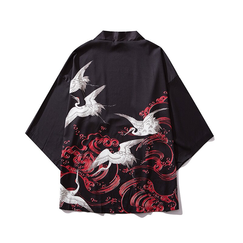 Bebovizi Japan Style Cat Printed Thin Kimono Men Japanese Streetwear Blue Jackets Casual Outerwear 2021