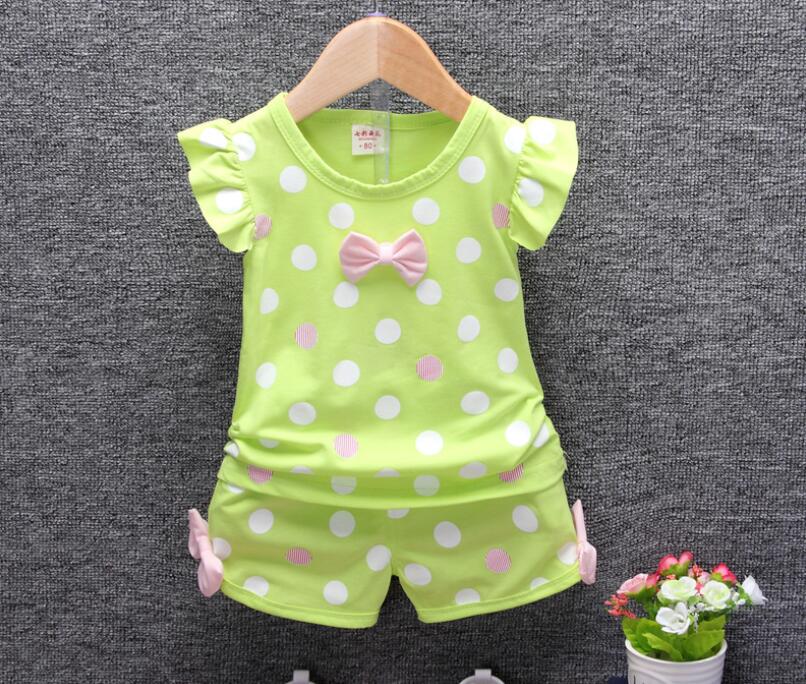 baby girls Summer tank outfits 6m 12m 2T 3T Toddler kids baby girls outfits cotton Tee+Shorts Pants clothes Set polka dot