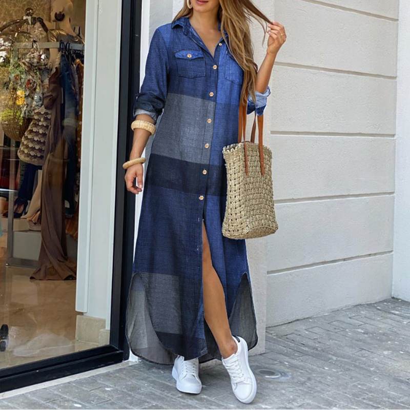 Autumn Elegant Women Maxi Shirt Dresses 2022 ZANZEA Vintage Ladies Long Sleeve Vestidos Casual Plaid Robe Longue