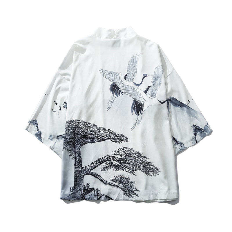 Bebovizi Japan Style Cat Printed Thin Kimono Men Japanese Streetwear Blue Jackets Casual Outerwear 2021